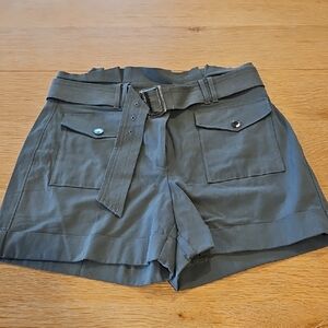 Olive Green Belted Utility Shorts